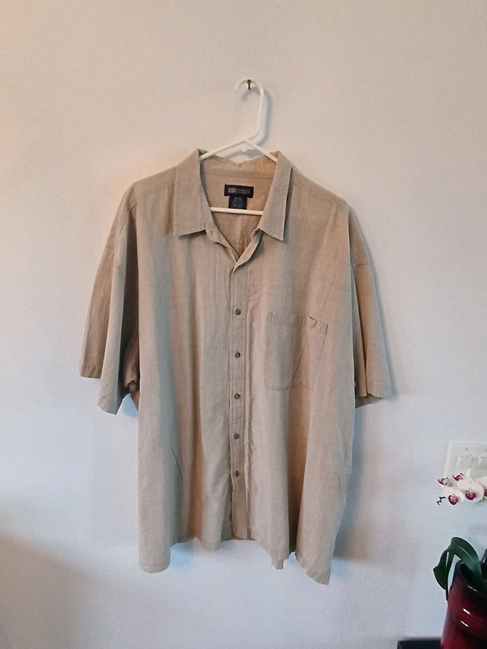 Faded Glory Tan Short-Sleeve Button-Front Linen Blend Shirt 3xl